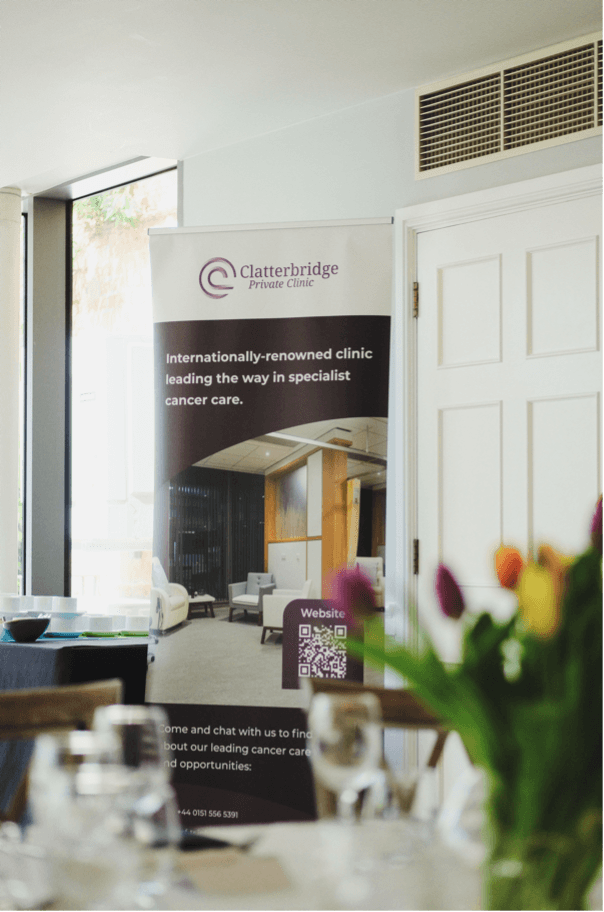 Picture of Clatterbridge Private Clinic roller banner at the CCC Chester Charity Lunch event